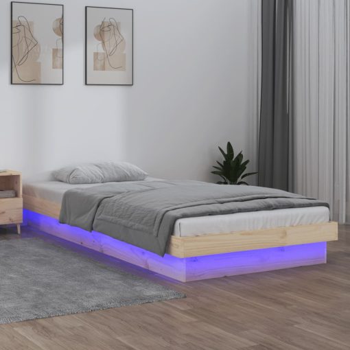 LED posteljni okvir 100x200 cm trden les