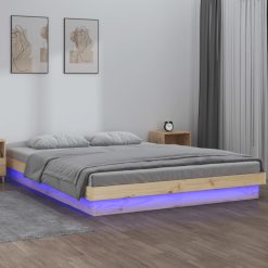 LED posteljni okvir 160x200 cm trden les