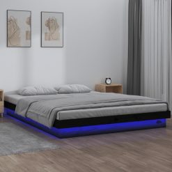 LED posteljni okvir črn 120x190 cm trden les