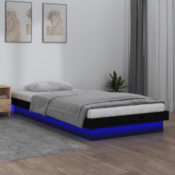 LED posteljni okvir črn 90x190 cm trden les