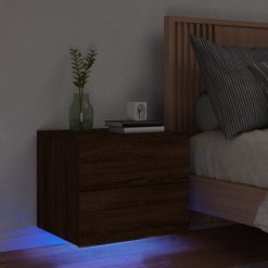 Nočna stenska omarica z LED lučkami rjavi hrast