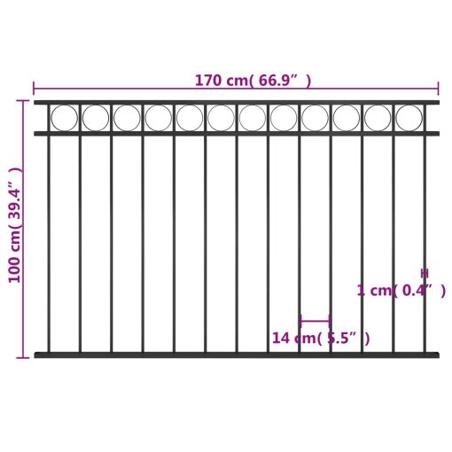 Ograjni panel iz jekla 1,7x1 m črn - Image 4