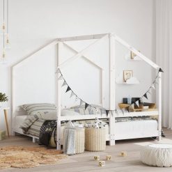 Otroški posteljni okvir bel 2x(80x160) cm trdna borovina