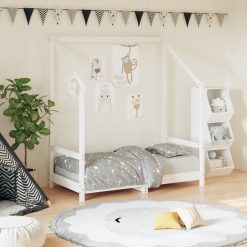 Otroški posteljni okvir bel 70x140 cm trdna borovina