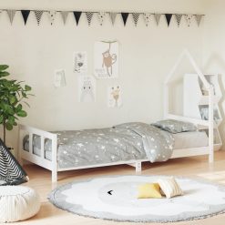 Otroški posteljni okvir bel 90x200 cm trdna borovina