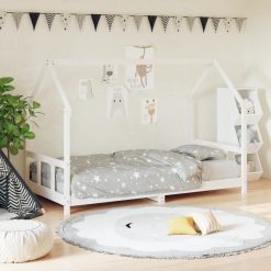 Otroški posteljni okvir bel 90x200 cm trdna borovina