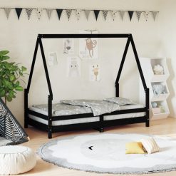 Otroški posteljni okvir črn 80x160 cm trdna borovina