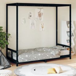 Otroški posteljni okvir črn 80x200 cm trdna borovina