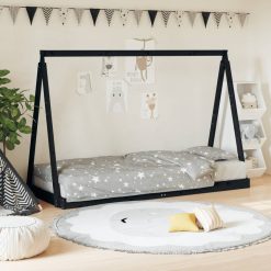 Otroški posteljni okvir črn 80x200 cm trdna borovina