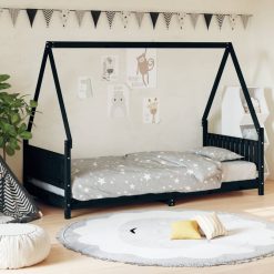 Otroški posteljni okvir črn 90x190 cm trdna borovina