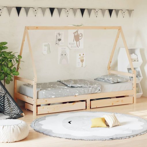 Otroški posteljni okvir s predali 90x190 cm trdna borovina