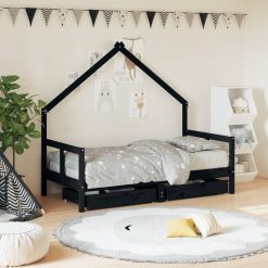 Otroški posteljni okvir s predali črn 80x160 cm trdna borovina