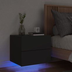 Stenska nočna omarica z LED lučkami črna