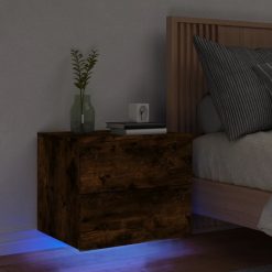 Stenska nočna omarica z LED lučkami dimljen hrast