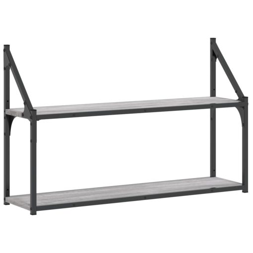 Stenska polica 2-nadstropna siva sonoma 80x21x51 cm inž. les - Image 2