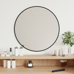 Stensko ogledalo črno Ø 50 cm okroglo