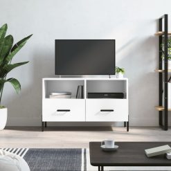 TV omarica visok sijaj bela 80x36x50 cm inženirski les