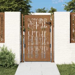 Vrtna vrata 105x130 cm Corten jeklo dizajn bambusa
