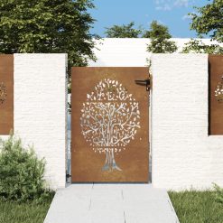 Vrtna vrata 85x150 cm corten jeklo dizajn drevesa