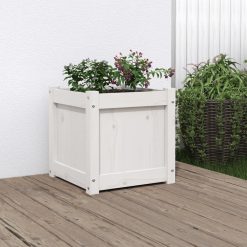 Vrtno cvetlično korito belo 40x40x40 cm trdna borovina