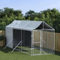 Zunanja pasja ograda s streho srebrna 2x6x2