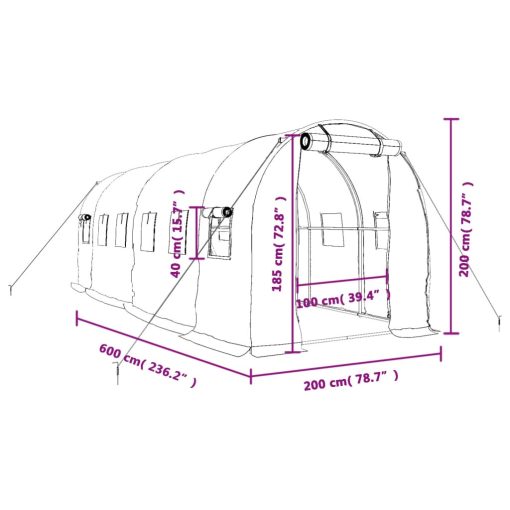 Rastlinjak z jeklenim ogrodjem bel 12 m² 6x2x2 m