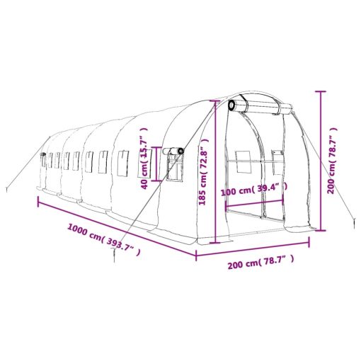 Rastlinjak z jeklenim ogrodjem zelen 20 m² 10x2x2 m