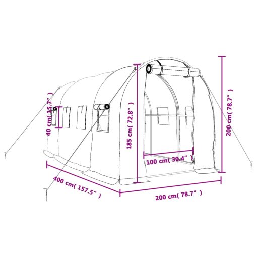 Rastlinjak z jeklenim ogrodjem zelen 8 m² 4x2x2 m