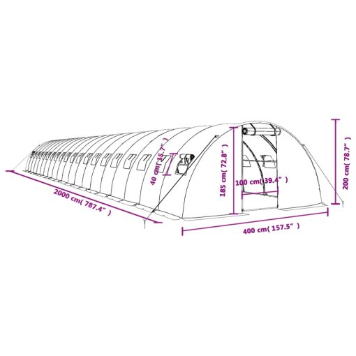 Rastlinjak z jeklenim ogrodjem zelen 80 m² 20x4x2 m