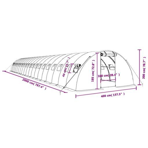 Rastlinjak z jeklenim okvirjem bel 80 m² 20x4x2 m