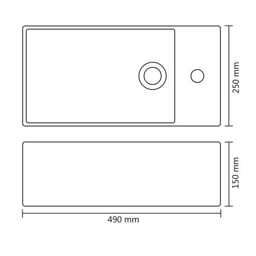 Umivalnik z odprtino za odtekanje 49x25x15 cm keramičen srebrn