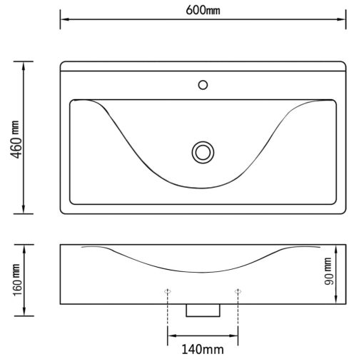 Umivalnik z odprtino za odtekanje 60x46x16 cm keramičen srebrn