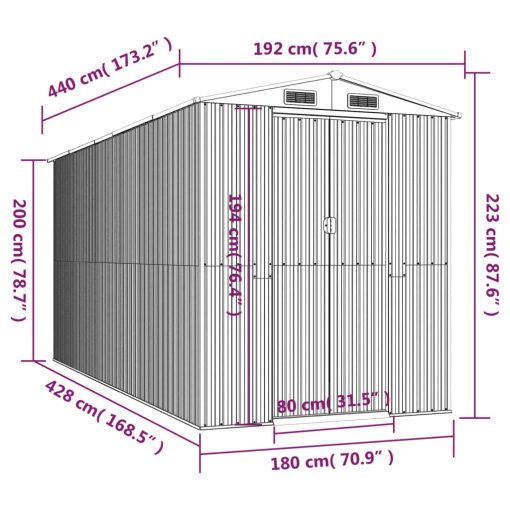 Vrtna lopa temno rjava 192x440x223 cm pocinkano jeklo