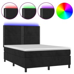 Box spring postelja z vzmetnico LED črna 140x200 cm žamet