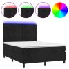 Box spring postelja z vzmetnico LED črna 140x200 cm žamet