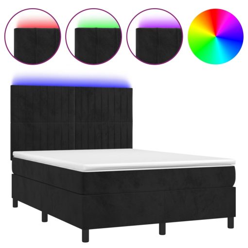 Box spring postelja z vzmetnico LED črna 140x200 cm žamet
