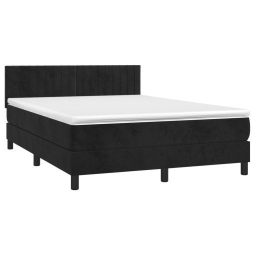 Box spring postelja z vzmetnico LED črna 140x200 cm žamet