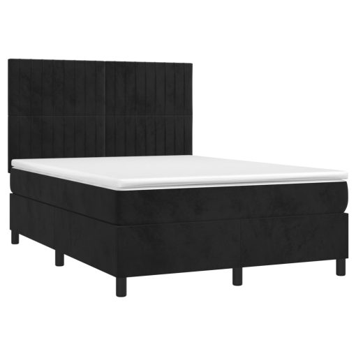 Box spring postelja z vzmetnico LED črna 140x200 cm žamet