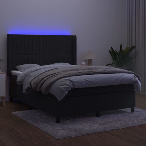 Box spring postelja z vzmetnico LED črna 140x200 cm žamet