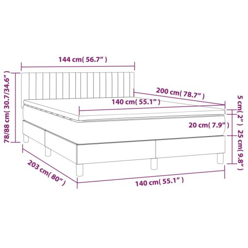 Box spring postelja z vzmetnico LED črna 140x200 cm žamet