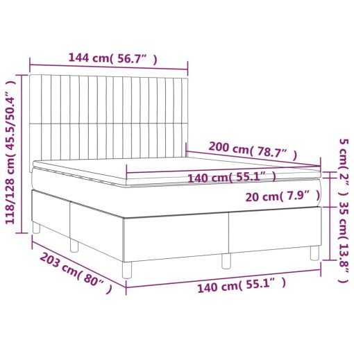 Box spring postelja z vzmetnico LED črna 140x200 cm žamet