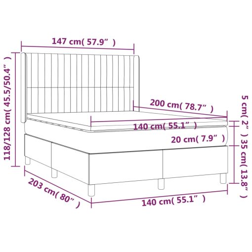 Box spring postelja z vzmetnico LED črna 140x200 cm žamet