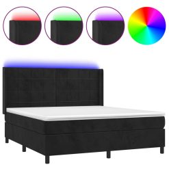 Box spring postelja z vzmetnico LED črna 160x200 cm žamet