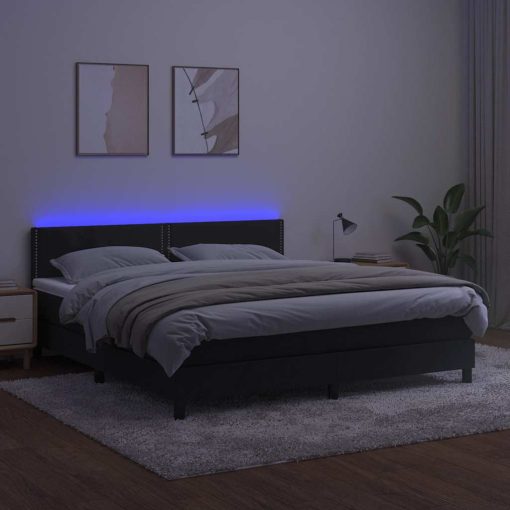 Box spring postelja z vzmetnico LED črna 160x200 cm žamet