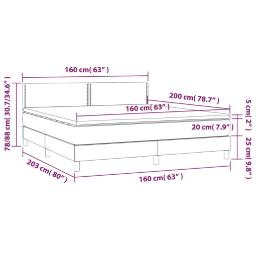 Box spring postelja z vzmetnico LED črna 160x200 cm žamet