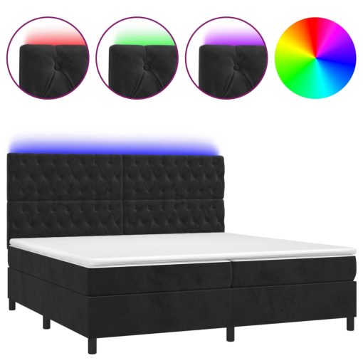 Box spring postelja z vzmetnico LED črna 200x200 cm žamet