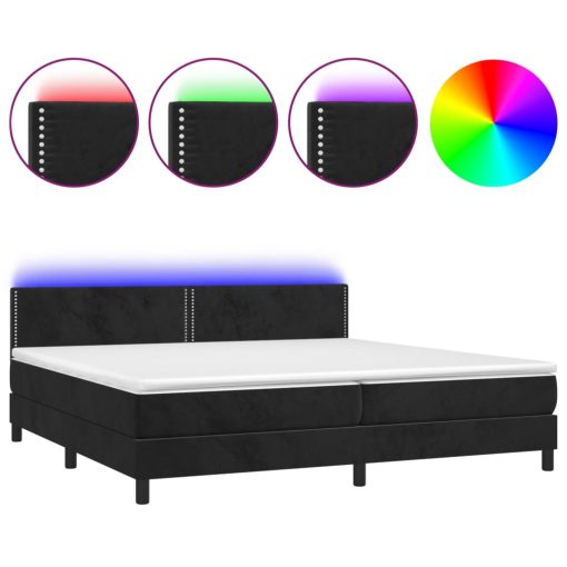 Box spring postelja z vzmetnico LED črna 200x200 cm žamet