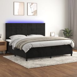 Box spring postelja z vzmetnico LED črna 200x200 cm žamet