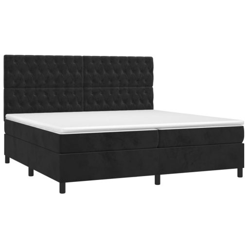 Box spring postelja z vzmetnico LED črna 200x200 cm žamet