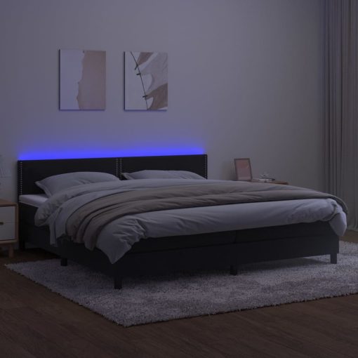 Box spring postelja z vzmetnico LED črna 200x200 cm žamet